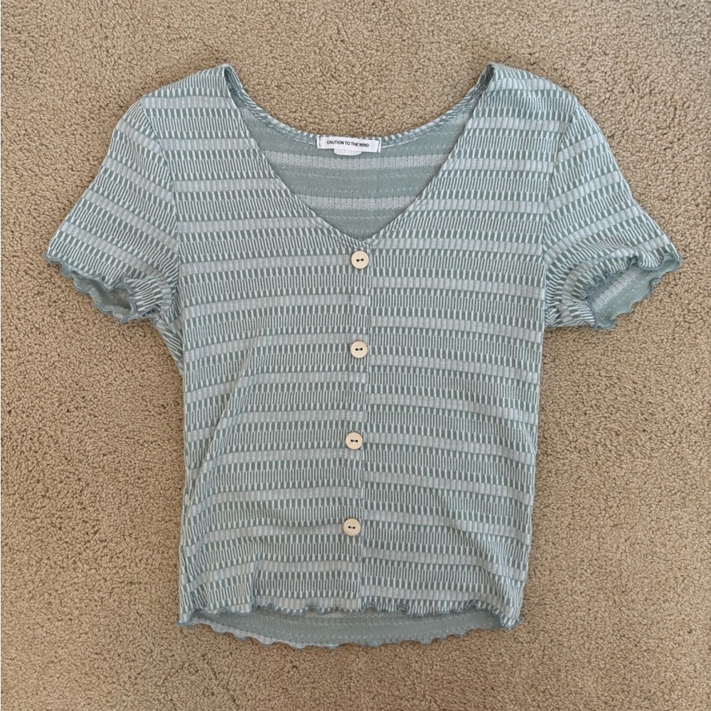 Caution to the Wind Green Stripped Crop Shirt size Small